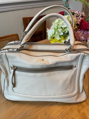 kate spade Cream Leather Double-Zip Satchel Bowling Bag Y2K